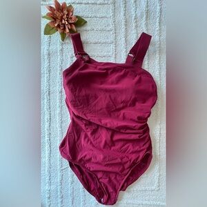AQUA GREEN Burgundy Plum Bathing Suit Swimsuit- Size L
